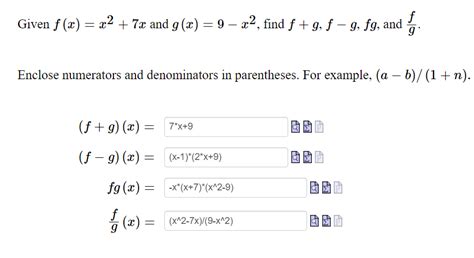 Solved Given F X X² 7x And G X 9 − X² Find ƒ G