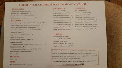 Menu Da Il Giardino Segreto Ristorante Cona