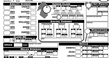 Form Fillable Pathfinder 2e Sheet With Auto Calculation And Some Little