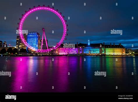 London Eye, lit up at night, London Stock Photo - Alamy