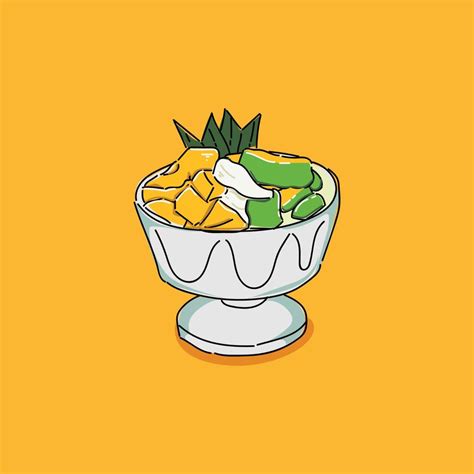 Es Teler Illustration Bowl Of Ice Cube Avocado Jackfruit And Coconut