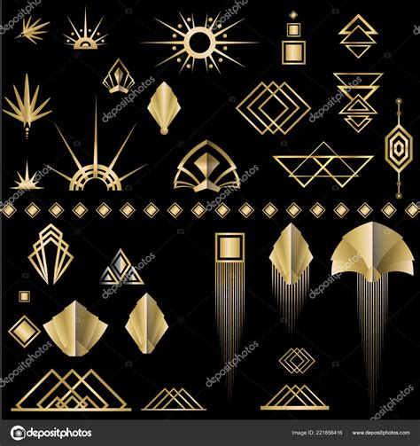 Art Deco Art Nuvo Set Diy Elements Golden Black Print Stock Vector By