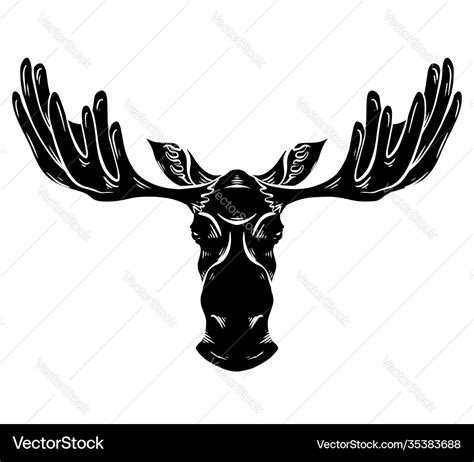 Black Silhouette A Moose Head With Antlers Vector Image