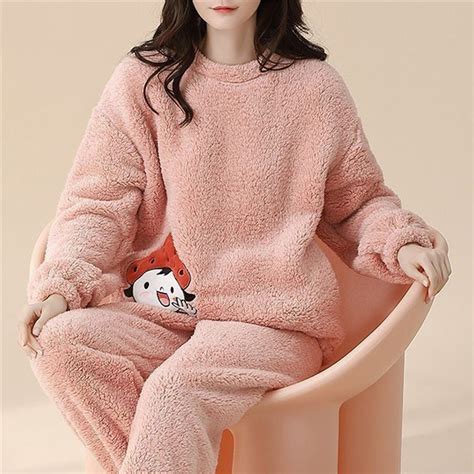 Conjunto De Pijama Feminino Flanela Veludo Manga Longa Grosso Coral