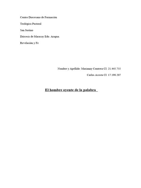 El Hombre Oyente De La Palabra Pdf Comunicación Dios