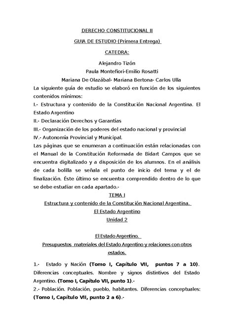 Guia De Estudio Derecho Constitucional Bidart Campos Primera Entrega