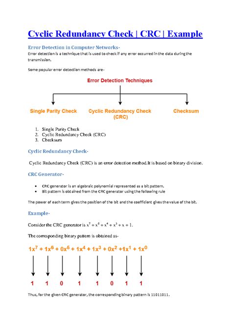 Cyclic Redundancy Check Example Cyclic Redundancy Check Crc Example Error Detection In