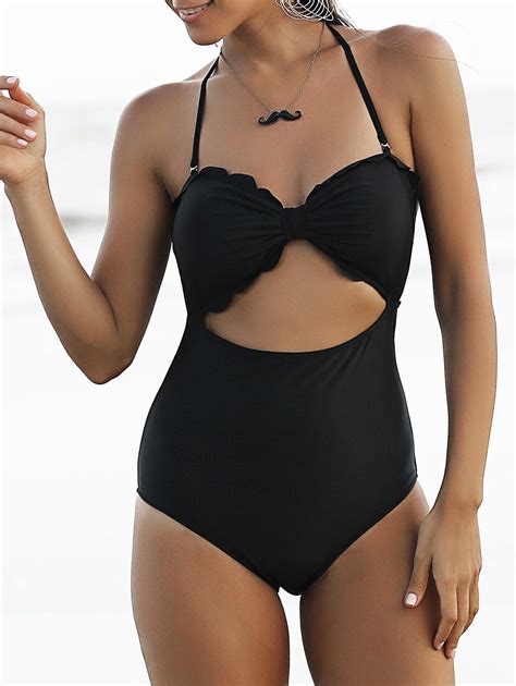 [20 Off] 2021 Cut Out Halter High Waisted One Piece Swimwear In Black