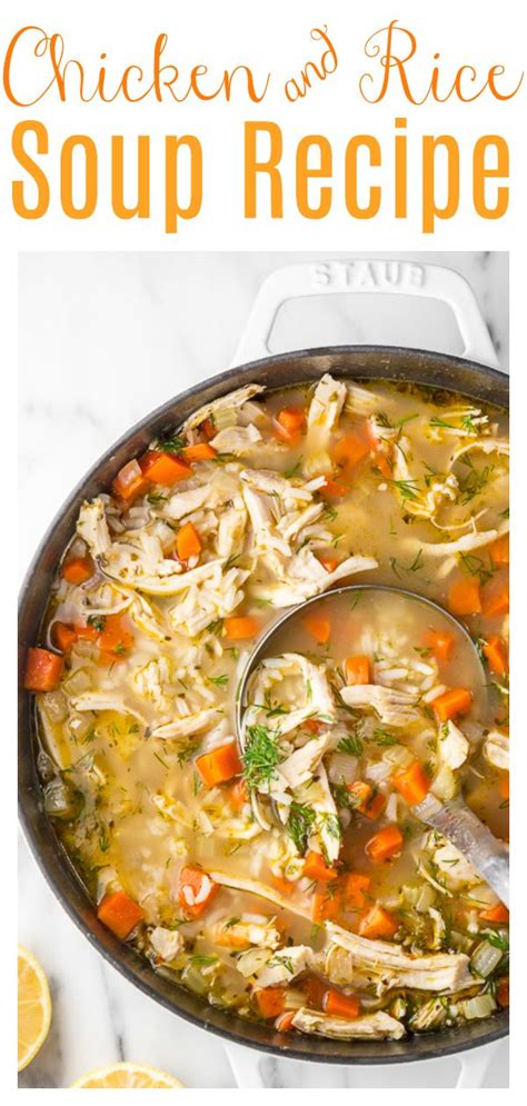 Chicken And Rice Soup Recipe In A Pot With A Spoon