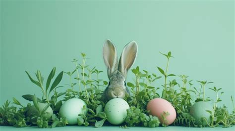 Premium Photo Rabbit With Easter Eggs Having Long Ears Generative AI