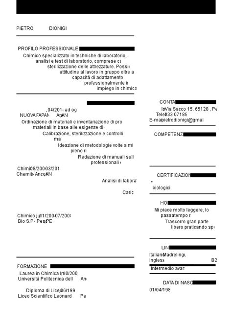 Esempi Di CV Per Essere Assunto Chimico IlCVPerfetto