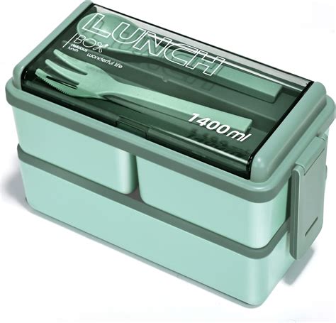 Anykuu Lunch Box 1400ML Porta Pranzo Con 3 Scomparti E Posate Bento Box