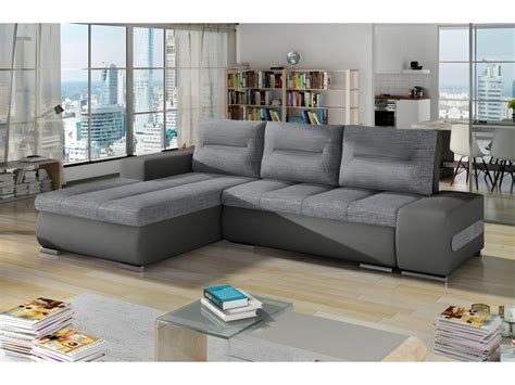 Canapé d angle convertible en tissu luxe gris et simili cuir gris 5