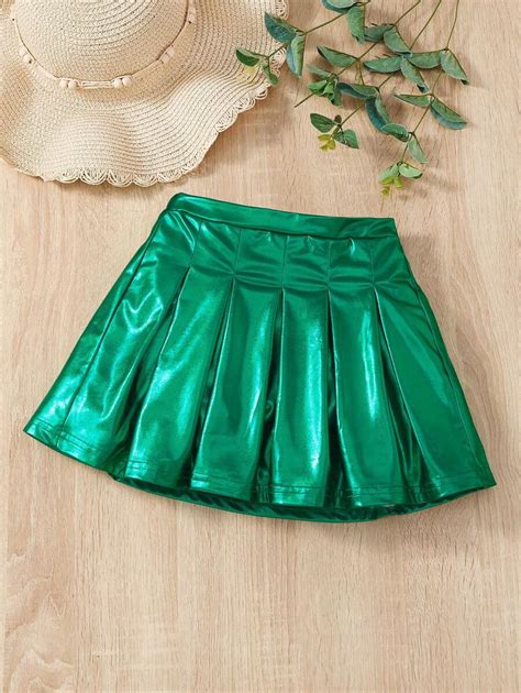 Shein Young Girl Solid Metallic Pleated Skirt Shein Usa