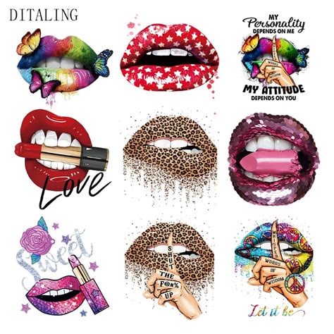 Leopard Print Lips Patches For Clothes Heat Transfer Thermal Stickers Diy Washable T Shirts Iron