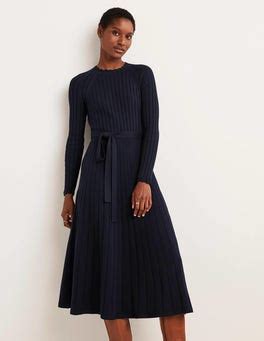 Rib Detail Knitted Midi Dress Navy Boden Us