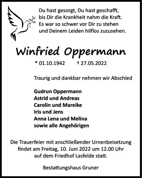 Traueranzeigen Von Winfried Oppermann Harztrauer De