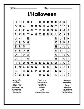 French Halloween Word Search Mots cachés français sur l halloween