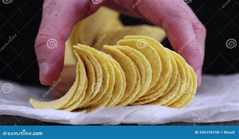 Take Crispy Potato Chips Fried Together With Spices Stock Footage