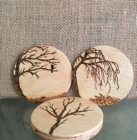 Wood Coasters Set Of Wood Burned Nature Set By Mshelsjewels On