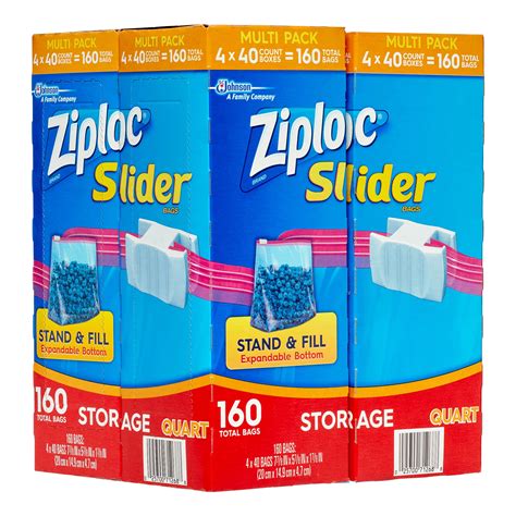 Expandable Ziploc Storage Slider Quart Bag 4 X 40 Ct Boxes 160 Total Bags