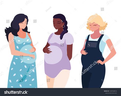 Interracial Group Of Pregnancy Women Characters Royalty Free Stock Vector 1387028516