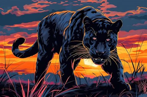 Premium Photo Black Jaguar Stalking Prey At Sunset Intense Vector