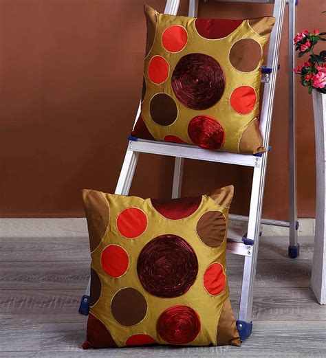 Buy Polyester Geometric Pattern 16x16 Inch Cushion Covers Set Of 2 At