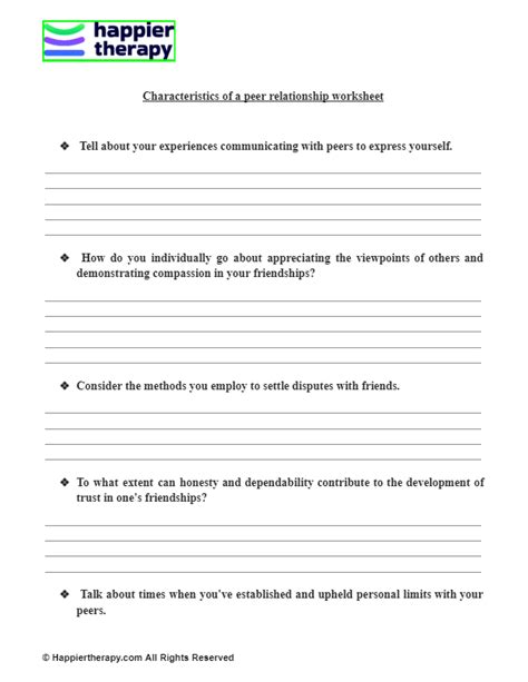 Characteristics Of A Peer Relationship Worksheet Happiertherapy