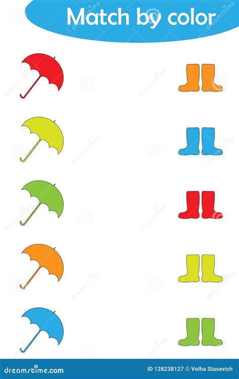 Matching Game For Children Connect Umbrellas And Boots By Color