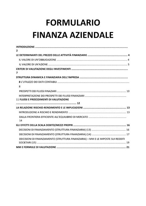 Finanza Aziendale Formulario Formulario Finanza Aziendale