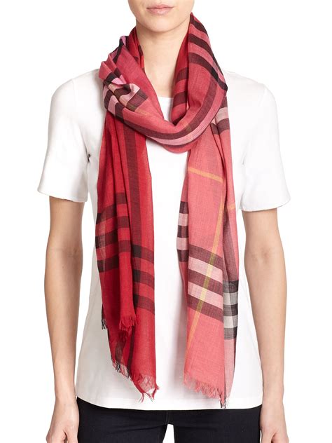 Lyst Burberry Ombrè Giant Check Wool And Silk Scarf In Pink