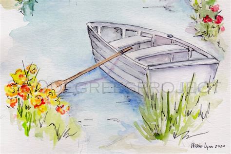 Row Boat Watercolor/pen and Ink/ Pencil Original Art From 360 Degrees ...