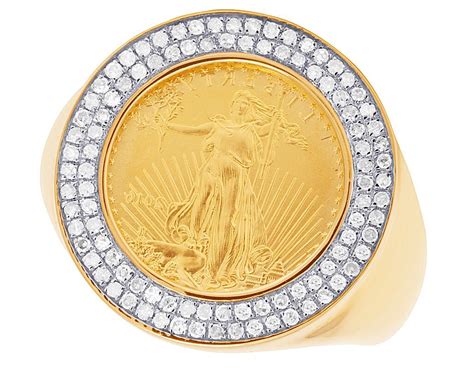 Mens 10k Yellow Gold Genuine Diamond 110 Oz Lady Liberty Coin Ring 12 Ct 22mm 605963289846 Ebay