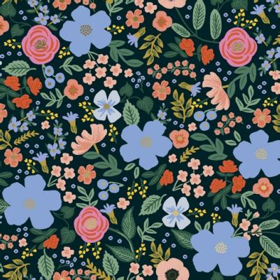 Coton Rifle Paper Garden Party Wild Rose Fond Noir 20 X 110 Cm Autres