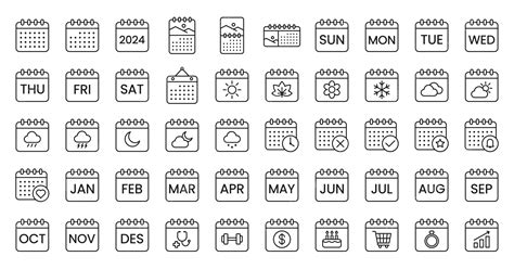 Calendar Icon Set Collection 2024 Vector Outline Style Suitable For