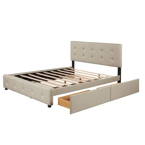 Queen Size Upholstered Platform Bed With 2 Drawers And Twin Xl Trundle Bed Bath And Beyond 38245588