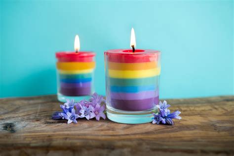 Rainbow Candles In 2020 Rainbow Candle Candles Glass Jar Candles