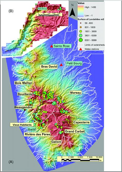 (A) Elevation map of Basse-Terre on which the main watersheds are... | Download Scientific Diagram