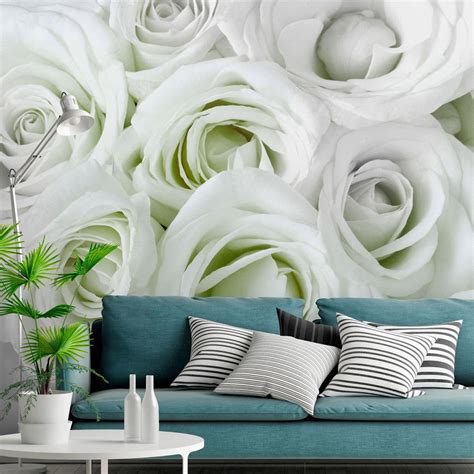 Tiptophomedecor Peel And Stick Floral Wallpaper Wall Mural Satin Rose Green Removable Wall