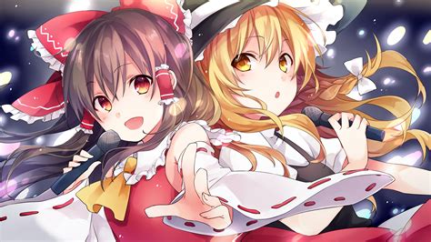 Girls Blonde Hair Bow Brown Hair Hakurei Reimu Hat Kirisame Marisa