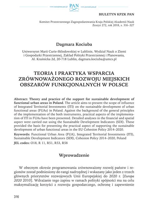 Pdf Teoria I Praktyka Wsparcia Zr Wnowa Onego Rozwoju Miejskich