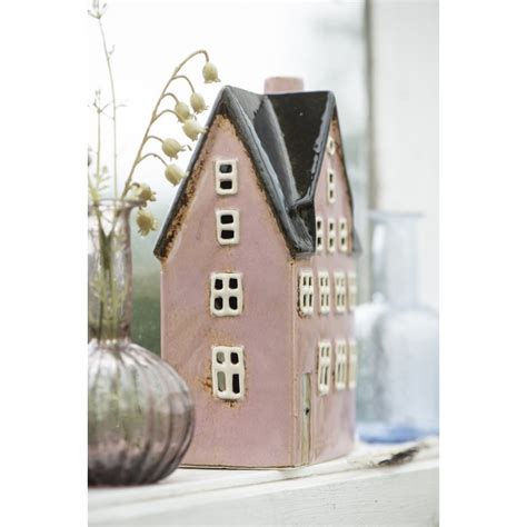 Photophore Maison Miniature Ceramique Rose Ib Laursen