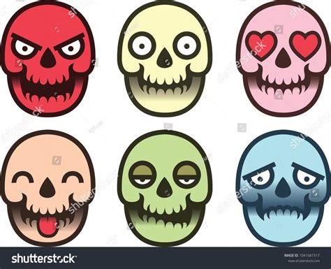 Set Skull Emoticonskull Emoji Funny Faces Stock Vector (Royalty Free) 1041681517 | Shutterstock