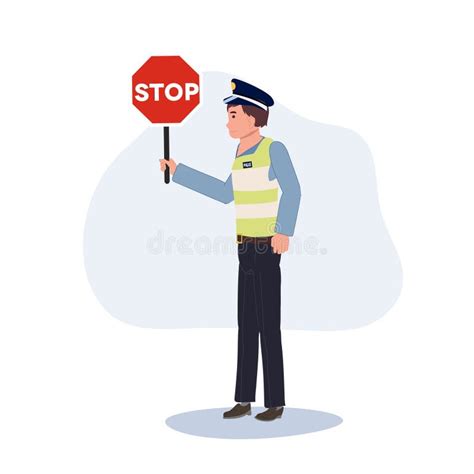 Traffic Policeman Holding Stop Sign Stock Illustrations Traffic