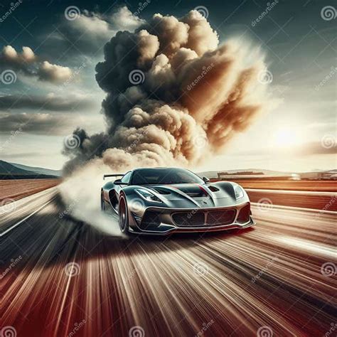 Speeding Sports Car Kicks Up Dust Of Highway Stock Illustration