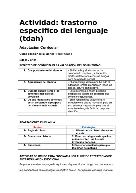 Deber De Psicopedagogia Actividad Trastorno Especifico Del Lenguaje