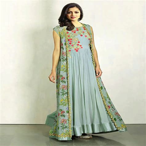 Zeros Bangladesh Light Pest Georgette Embroidered Unstitched Dress With Long Koti