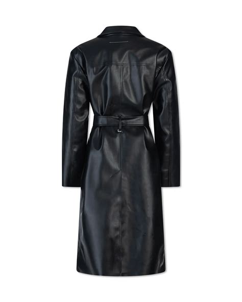 Belted Faux Leather Trench Coat