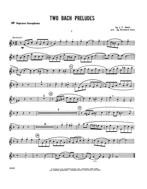 Two Bach Preludes Bb Soprano Sax Sheet Music Richard Fote